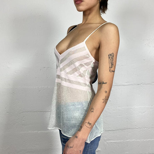 Vintage 2000's Ballet White Crossed Back Top with Mesh See Through Material (S)