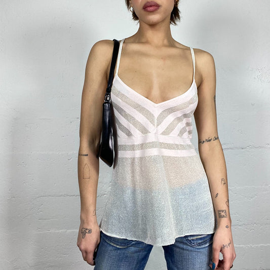 Vintage 2000's Ballet White Crossed Back Top with Mesh See Through Material (S)