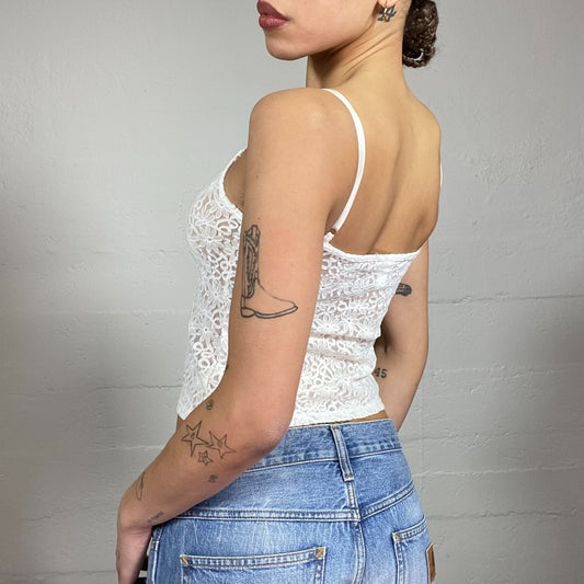 Vintage 2000's Romantic White Mesh Lace Top (S)