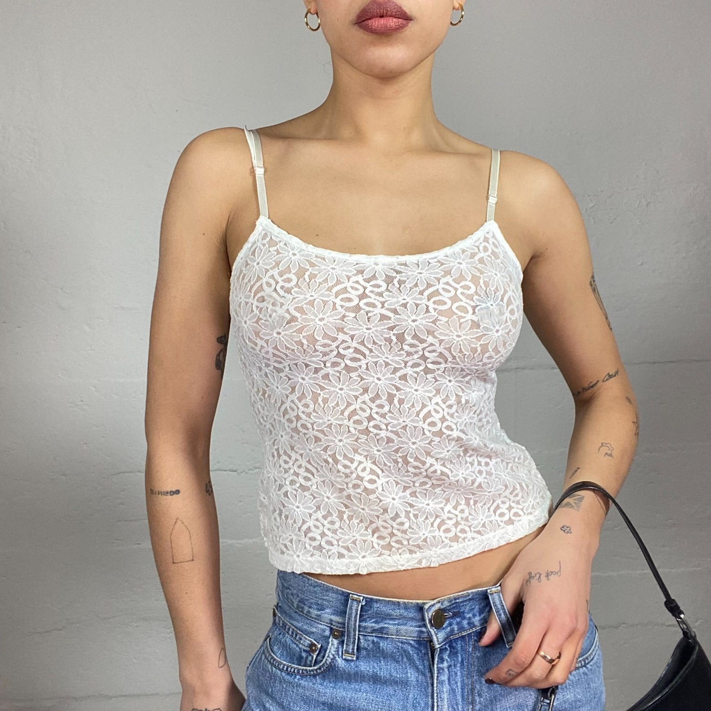 Vintage 2000's Romantic White Mesh Lace Top (S)