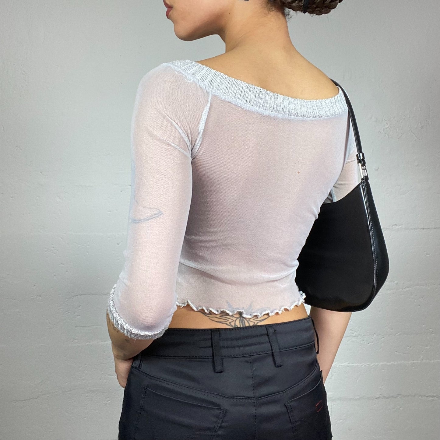 Vintage 2000's Lily Rose Depp White 3/4 Sleeve Mesh Top (S)