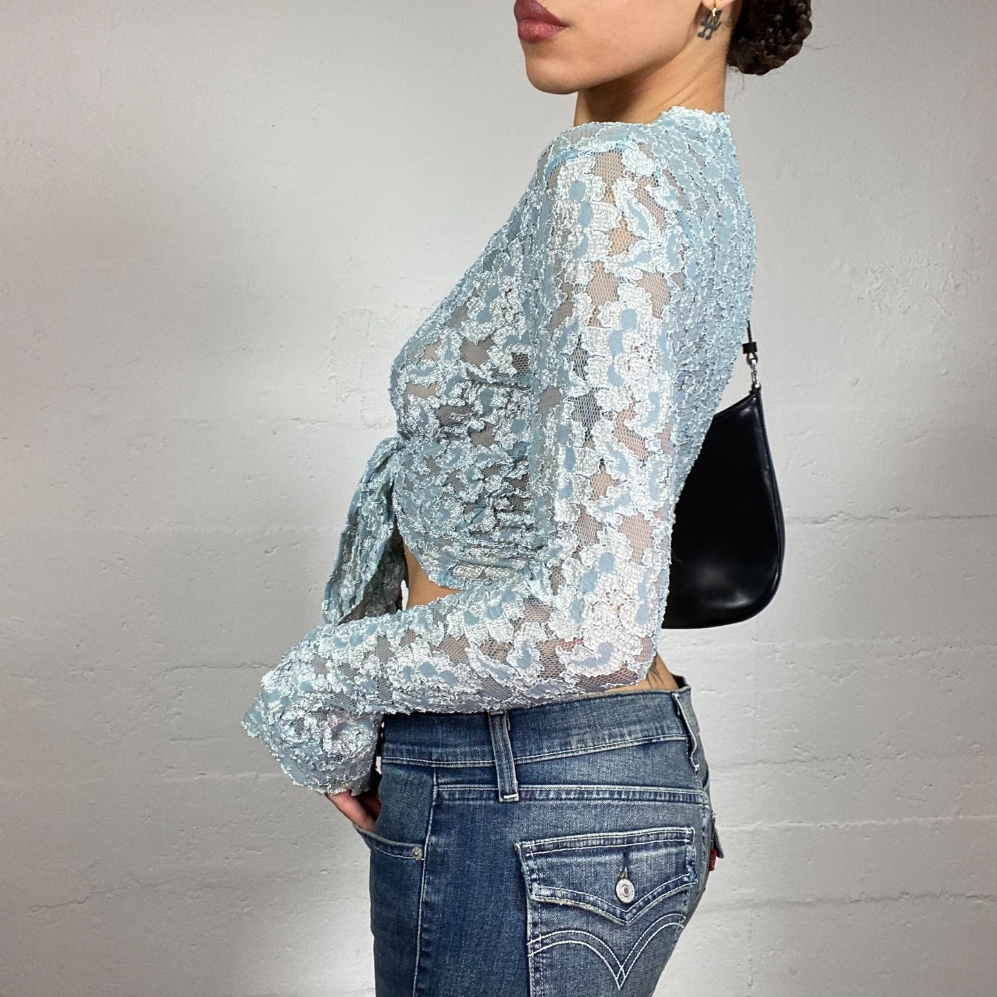 Vintage 2000's Ballet Baby Blue Mesh Lace Tie Up Bolero (S/M)