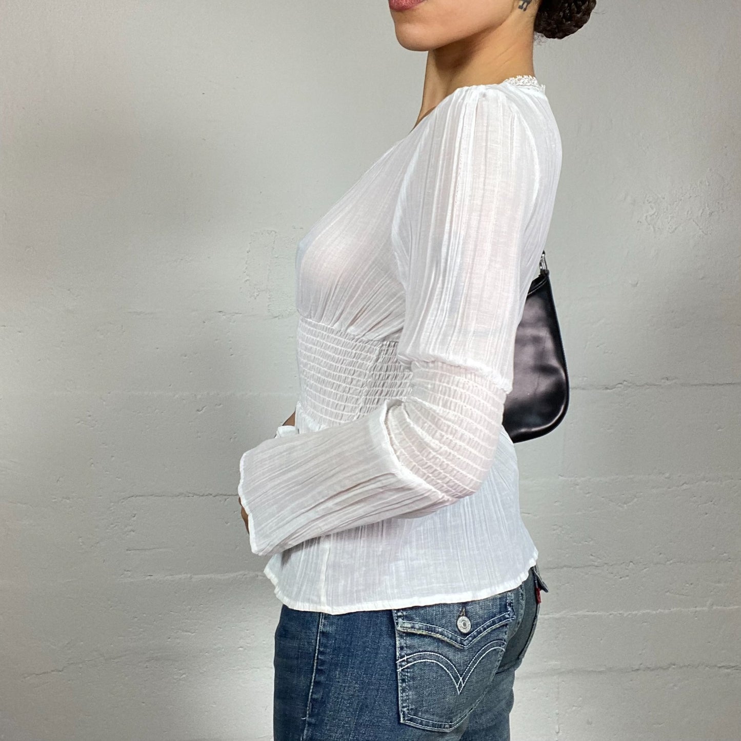 Vintage 2000's Lily Rose Depp White Bloiuse Top with Balloon Cut Detail (S)