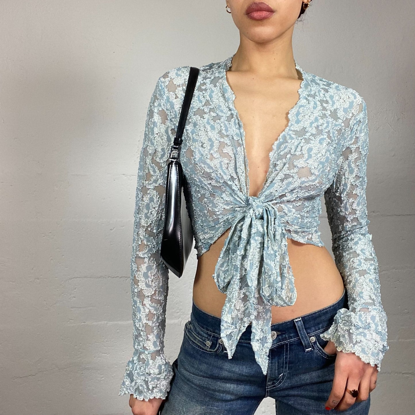 Vintage 2000's Ballet Baby Blue Mesh Lace Tie Up Bolero (S/M)