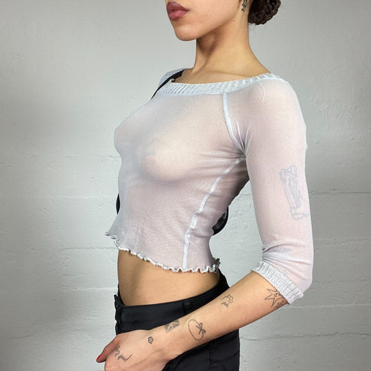 Vintage 2000's Lily Rose Depp White 3/4 Sleeve Mesh Top (S)