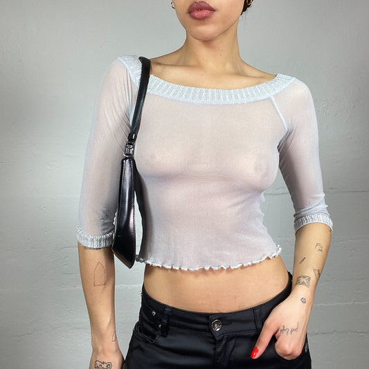 Vintage 2000's Lily Rose Depp White 3/4 Sleeve Mesh Top (S)