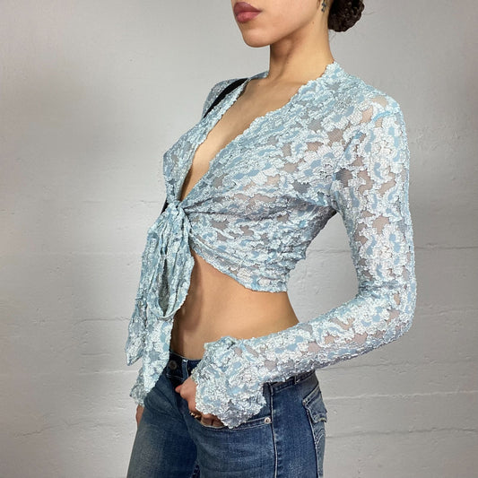 Vintage 2000's Ballet Baby Blue Mesh Lace Tie Up Bolero (S/M)