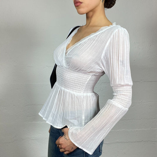 Vintage 2000's Lily Rose Depp White Bloiuse Top with Balloon Cut Detail (S)
