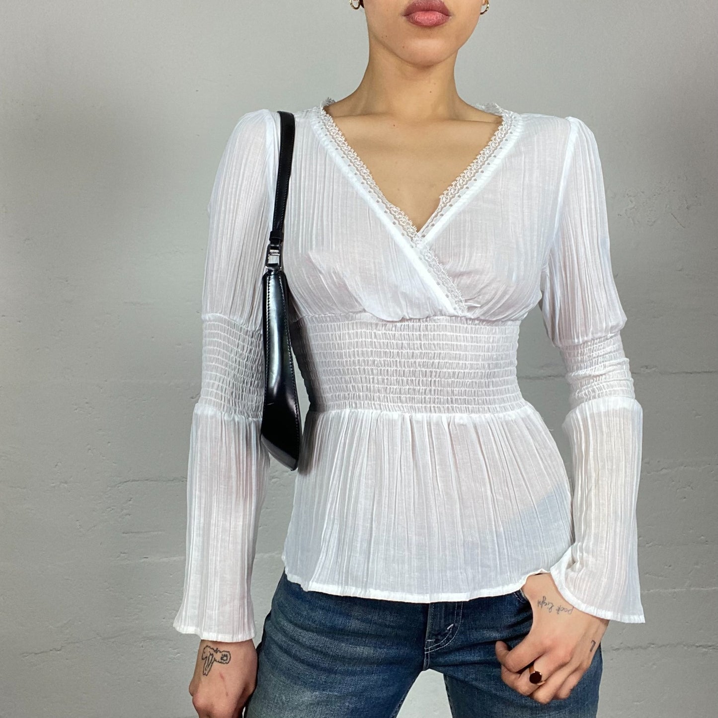 Vintage 2000's Lily Rose Depp White Bloiuse Top with Balloon Cut Detail (S)