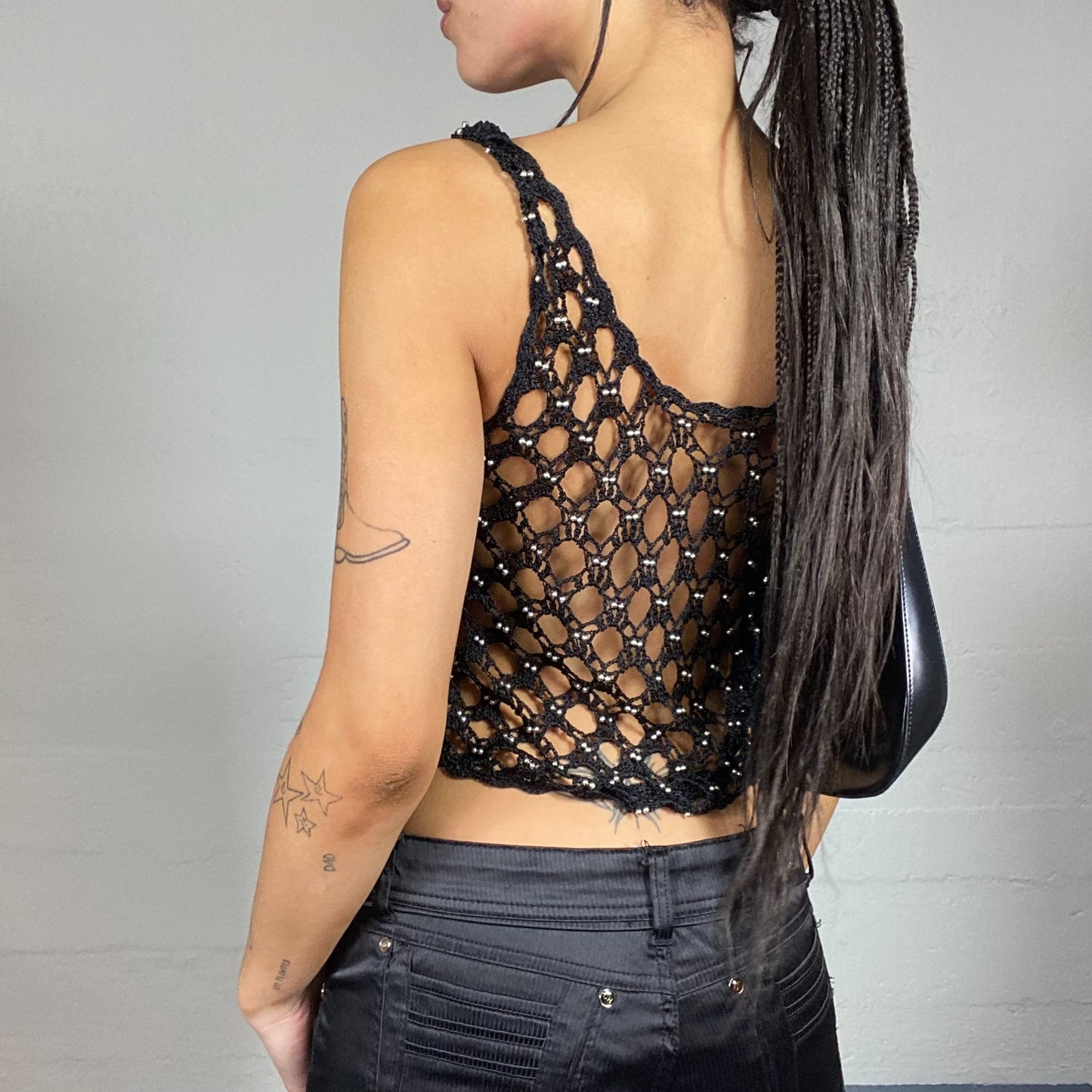Vintage 2000's Rave Black Pierced Fishnet Top (S/M)