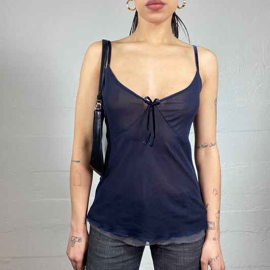 Vintage 90's English It Girl Navy Blue Mesh Cami Top (S)