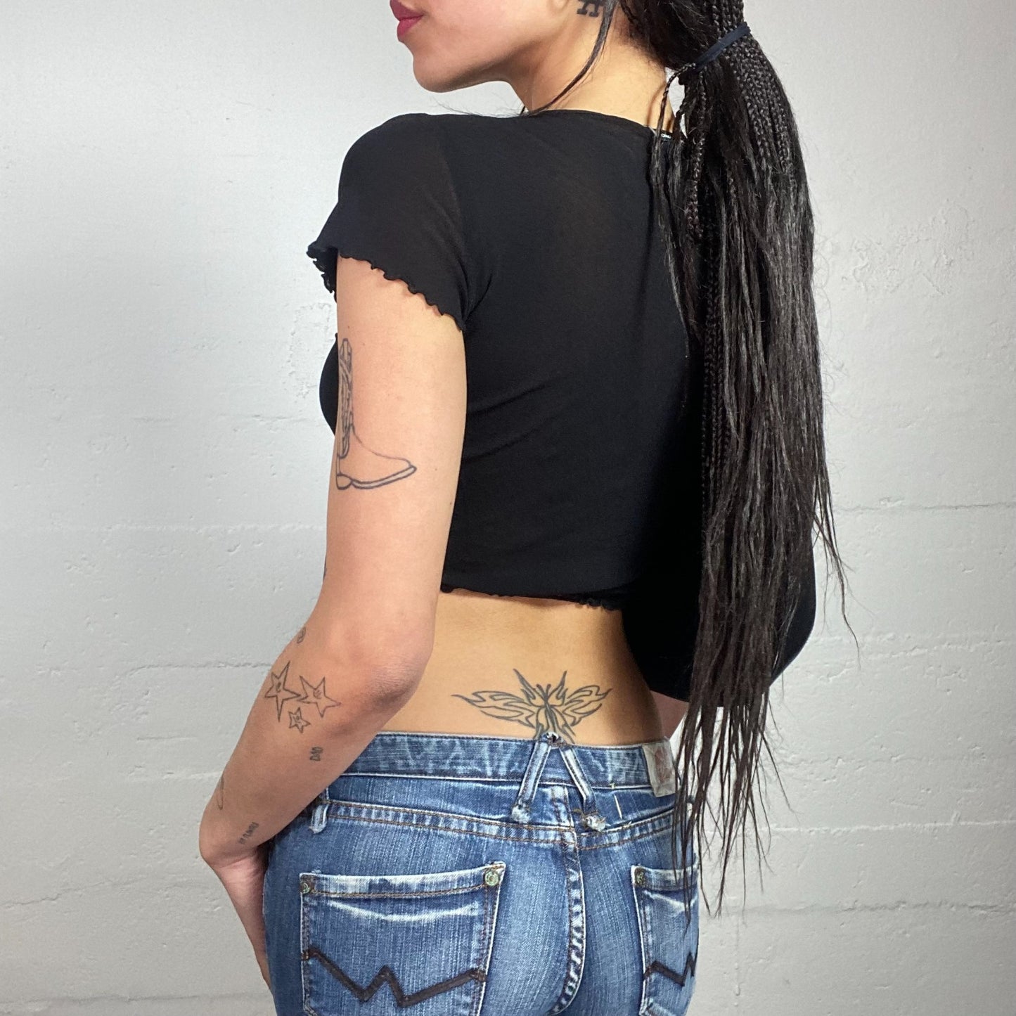 Vintage 2000's Morgan Clubwear Black Mesh Wrapped Top (S/M)
