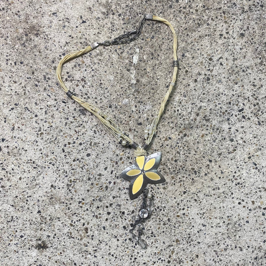 Vintage 2000's Cute Yellow Necklace with 'Flower' Pendant