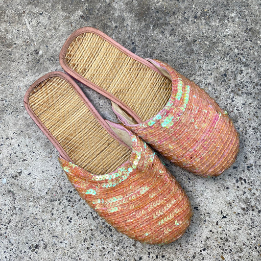 Vintage 2000's Summer Salmon Slip Striped Sequin Sandal (36)