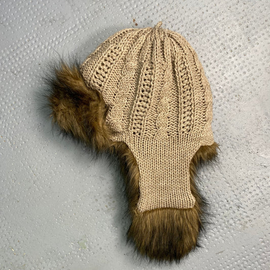 Vintage 2000's Brown Fluff Faux Fur Crochet Ski Cap (one size)
