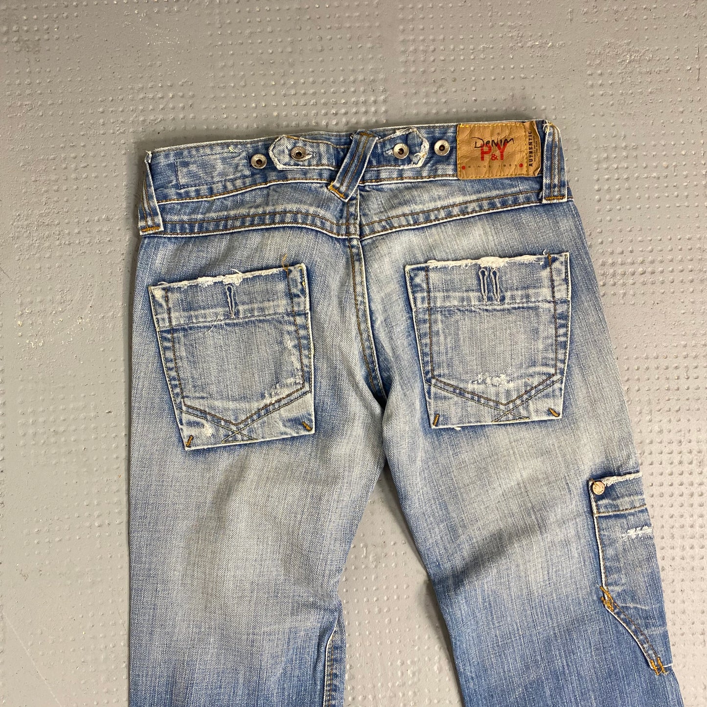 Vintage 2000's Archive Washed Out Denim Straight Leg Pants with Torn Detail (S)