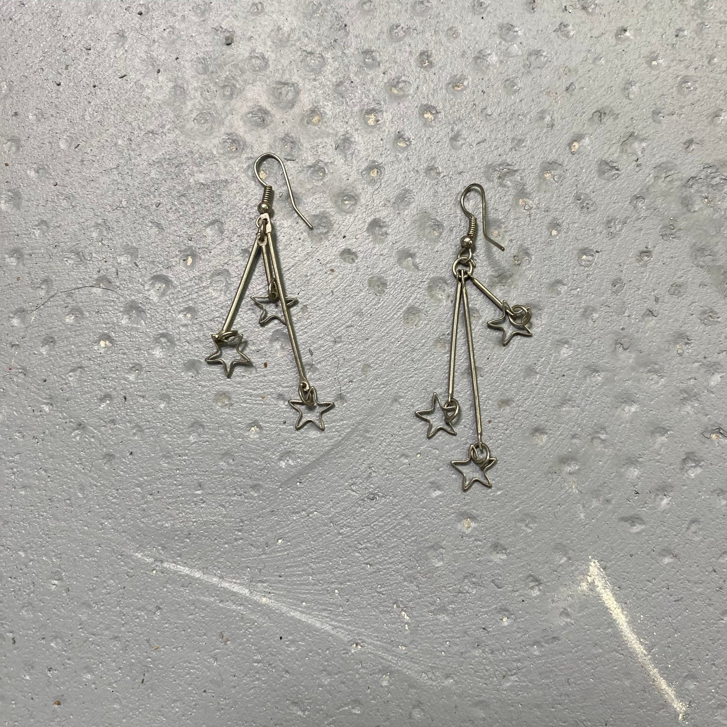 Vintage 2000's Funky Dark Silver Drop Earrings with Stars Charms