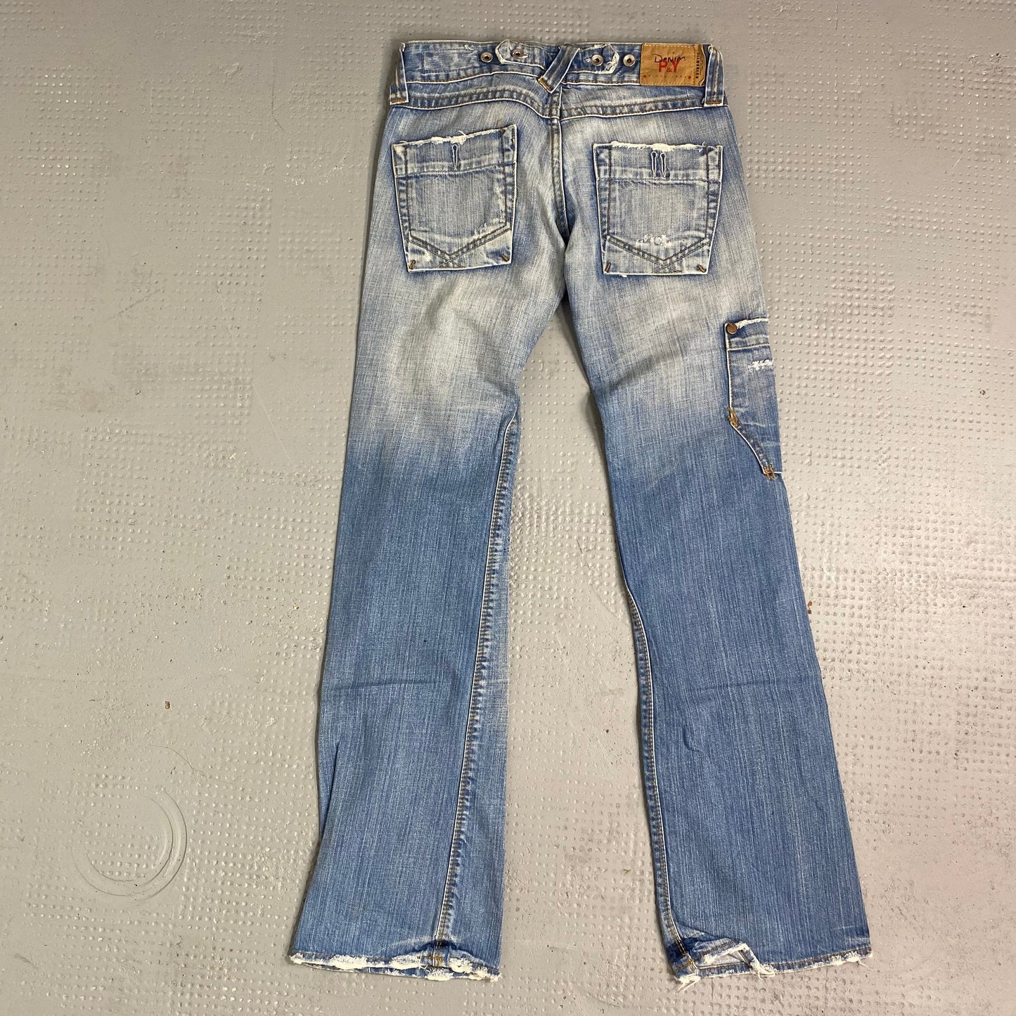 Vintage 2000's Archive Washed Out Denim Straight Leg Pants with Torn Detail (S)