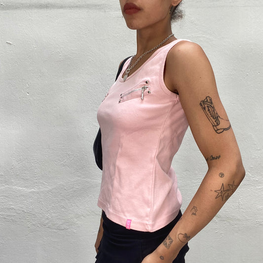 Vintage 2000's Cyber Soft Girl Pink Tank Top with Zipper Details (S)