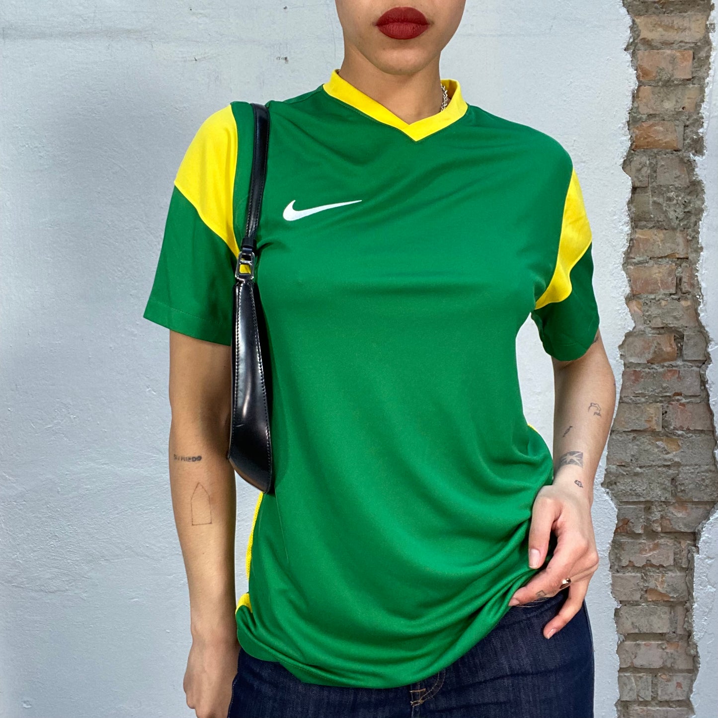 Vintage 2000's Nike Green Sporty Shirt with Yellow Details (M)