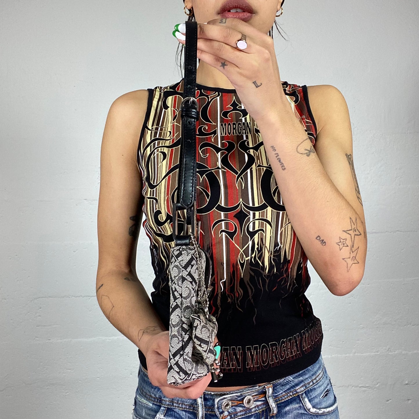 Vintage 90's Rachel Green Black Squared Shoulder Bag with Monogram Print