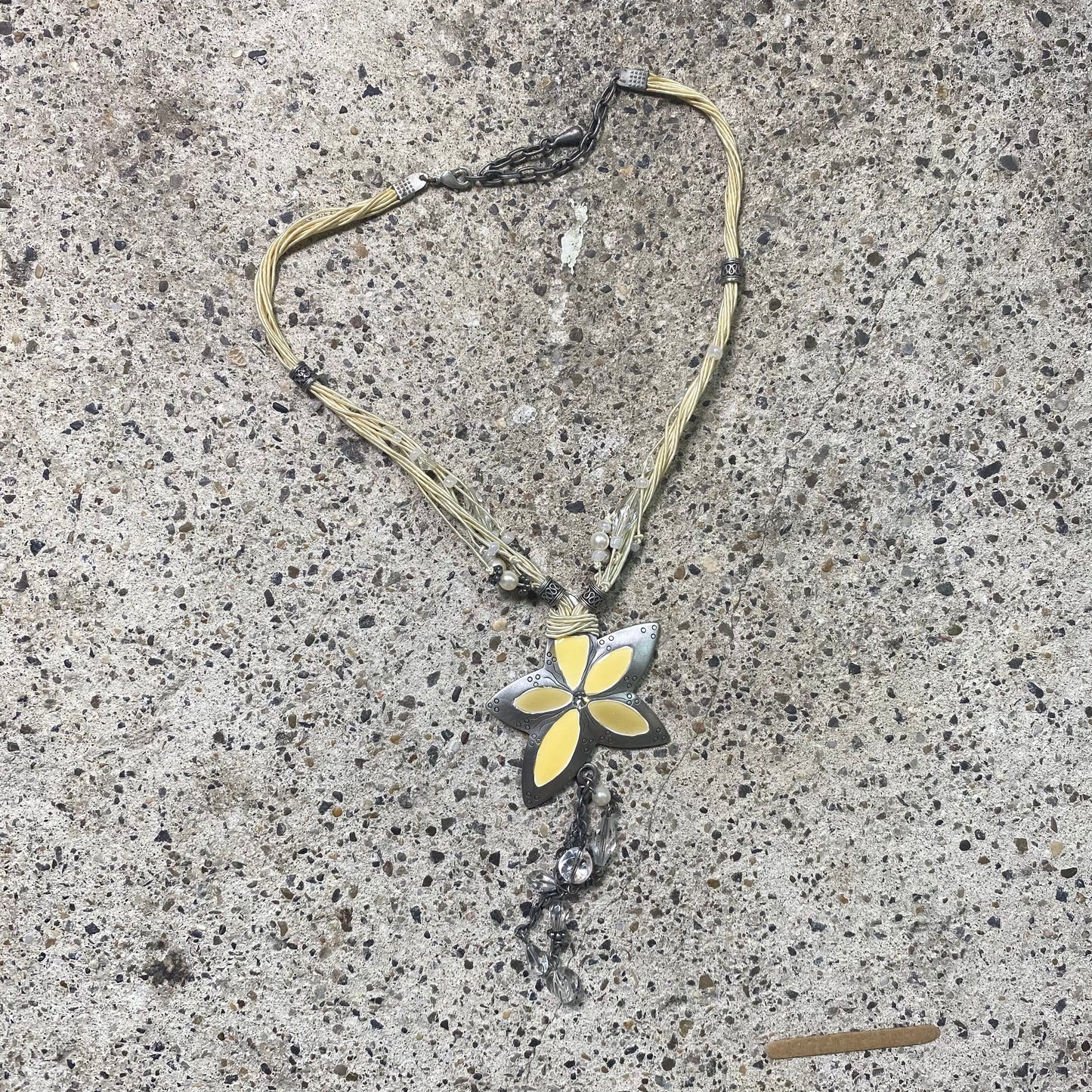 Vintage 2000's Cute Yellow Necklace with 'Flower' Pendant