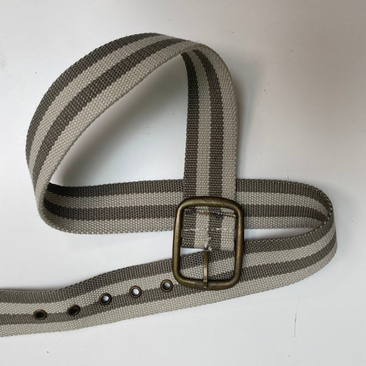 Vintage 2000's Streetstyle White and Grey Striped Belt with Bras Buckle