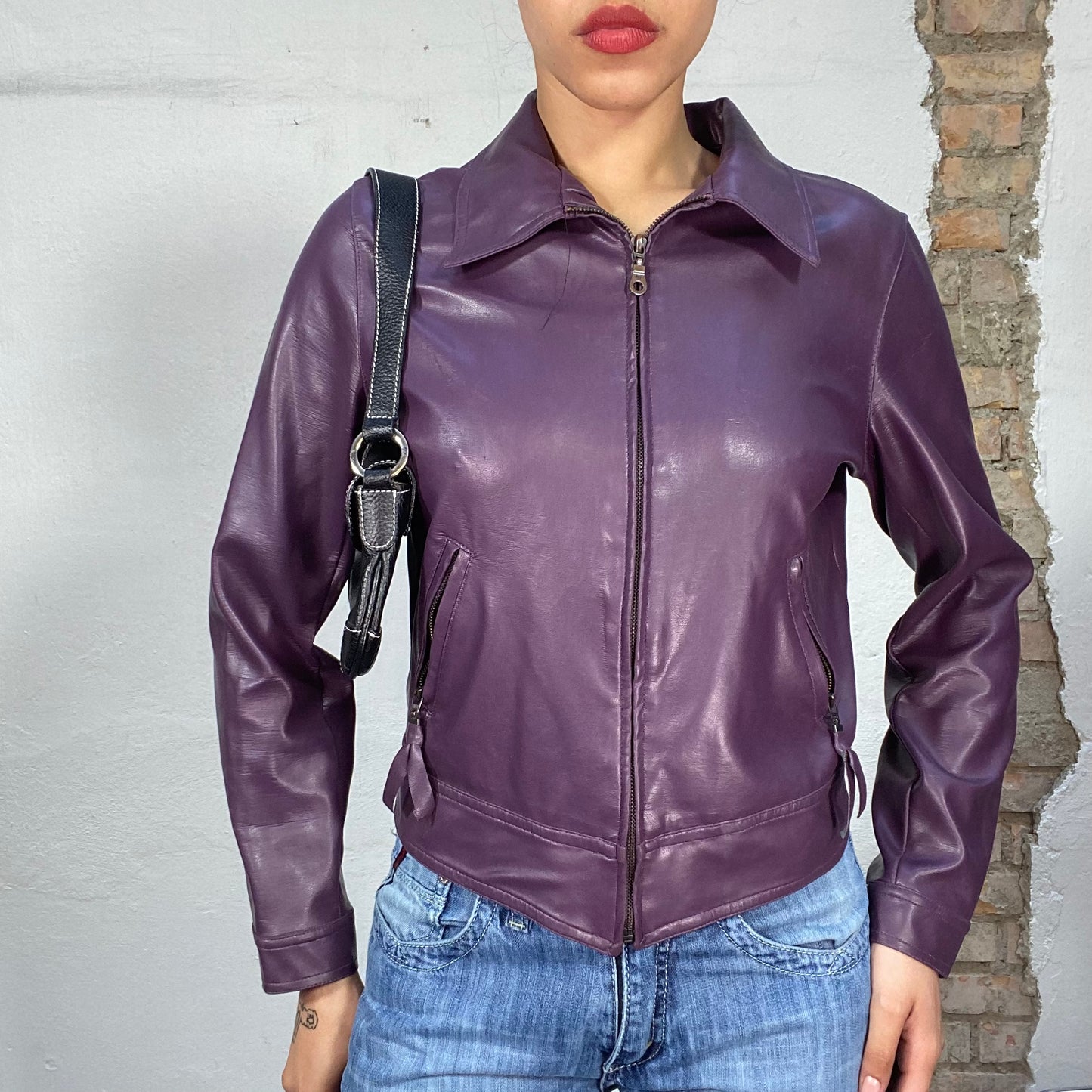 Vintage 2000's Funky Purple Faux Leather Zip Jacket (S)