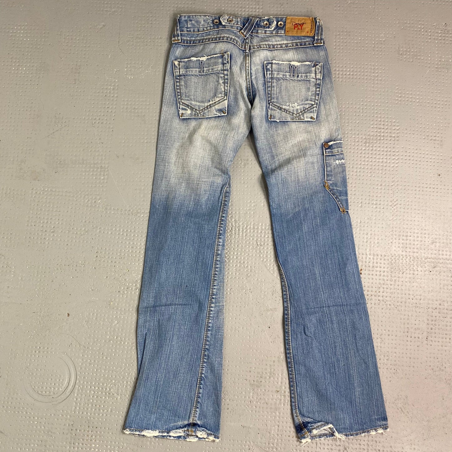 Vintage 2000's Archive Washed Out Denim Straight Leg Pants with Torn Detail (S)