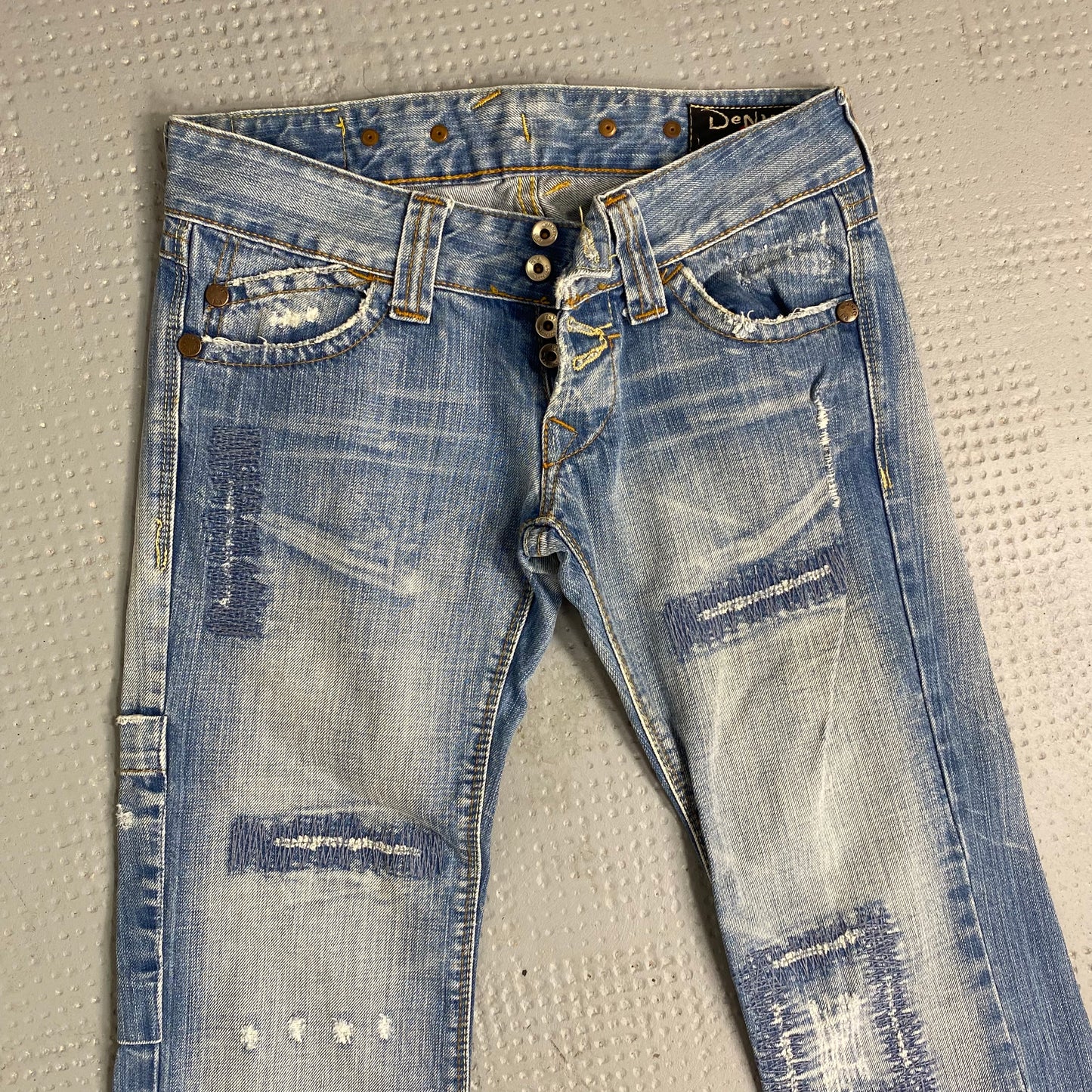 Vintage 2000's Archive Washed Out Denim Straight Leg Pants with Torn Detail (S)