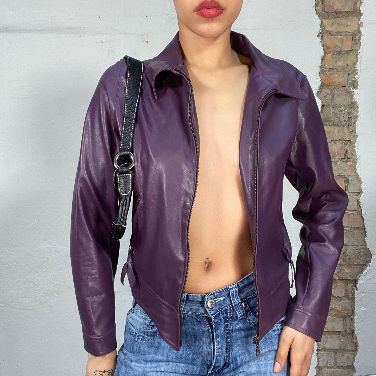 Vintage 2000's Funky Purple Faux Leather Zip Jacket (S)