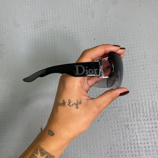 Vintage 2000's Dior Bratz Big Black Sunglasses with Thick Temples and Logo Detail