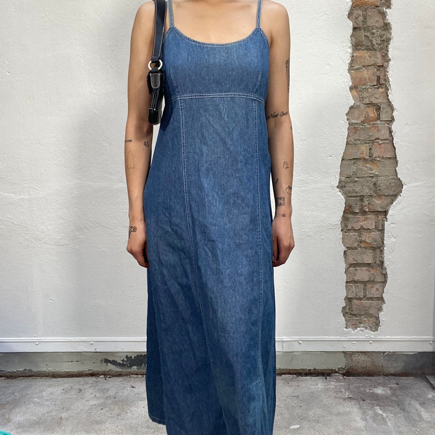 Vintage 90's Summer Denim Maxi Dress (S/M)