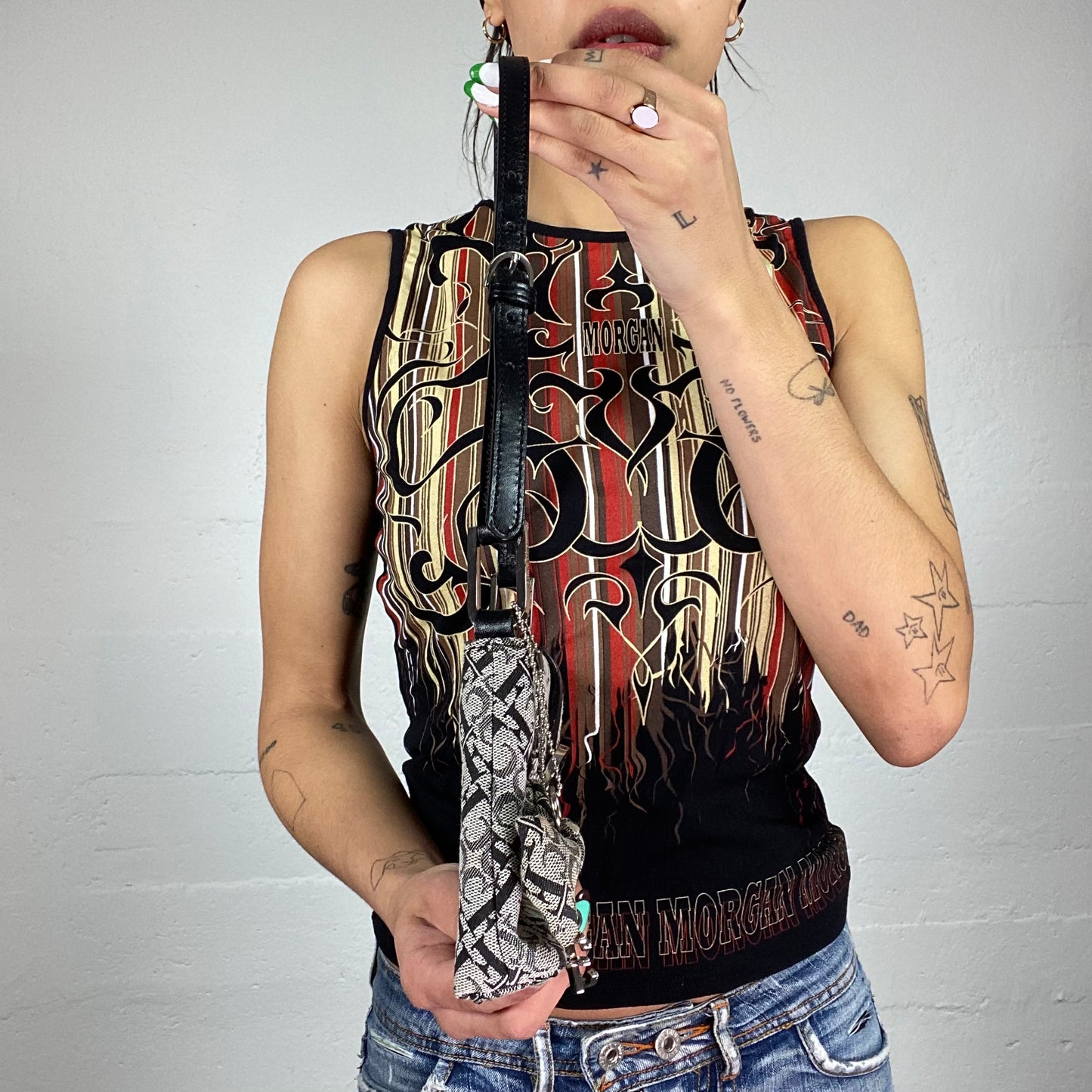 Vintage 90's Rachel Green Black Squared Shoulder Bag with Monogram Print