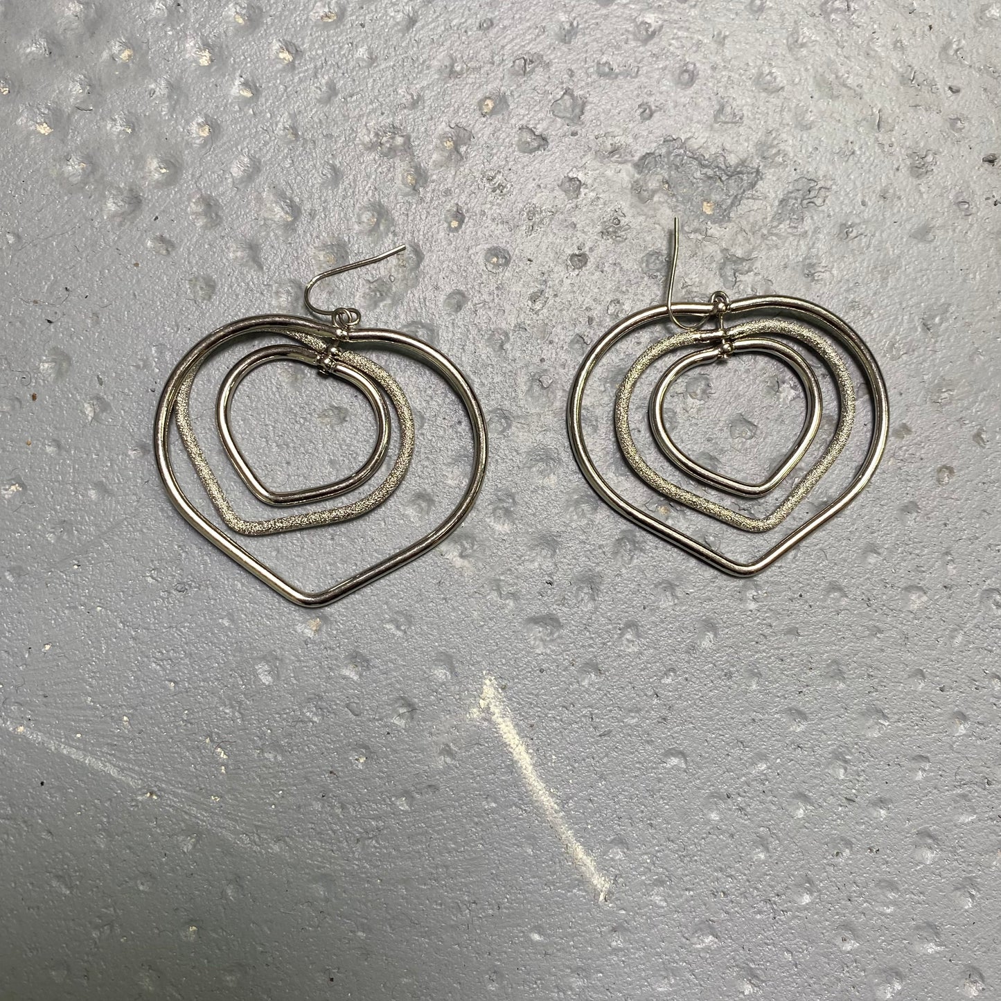 Vintage 2000's Funky Dark Silver Drop Earrings with Triple Heart Charm