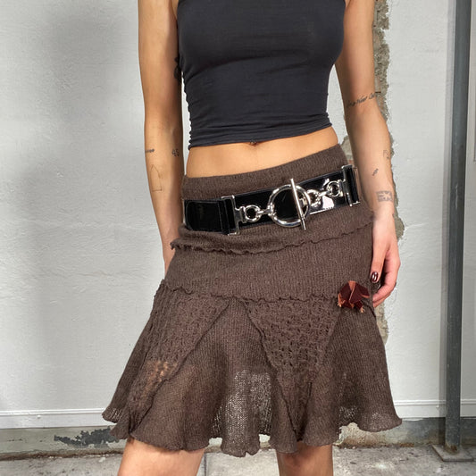 Vintage 2000's Grunge black Glossy Thick Belt with Silver Hardware