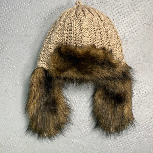Vintage 2000's Brown Fluff Faux Fur Crochet Ski Cap (one size)