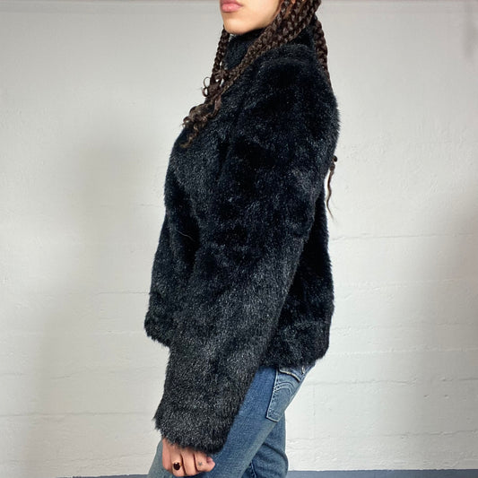 Vintage 2000's Indie Black Faux Fur Short Coat (S)