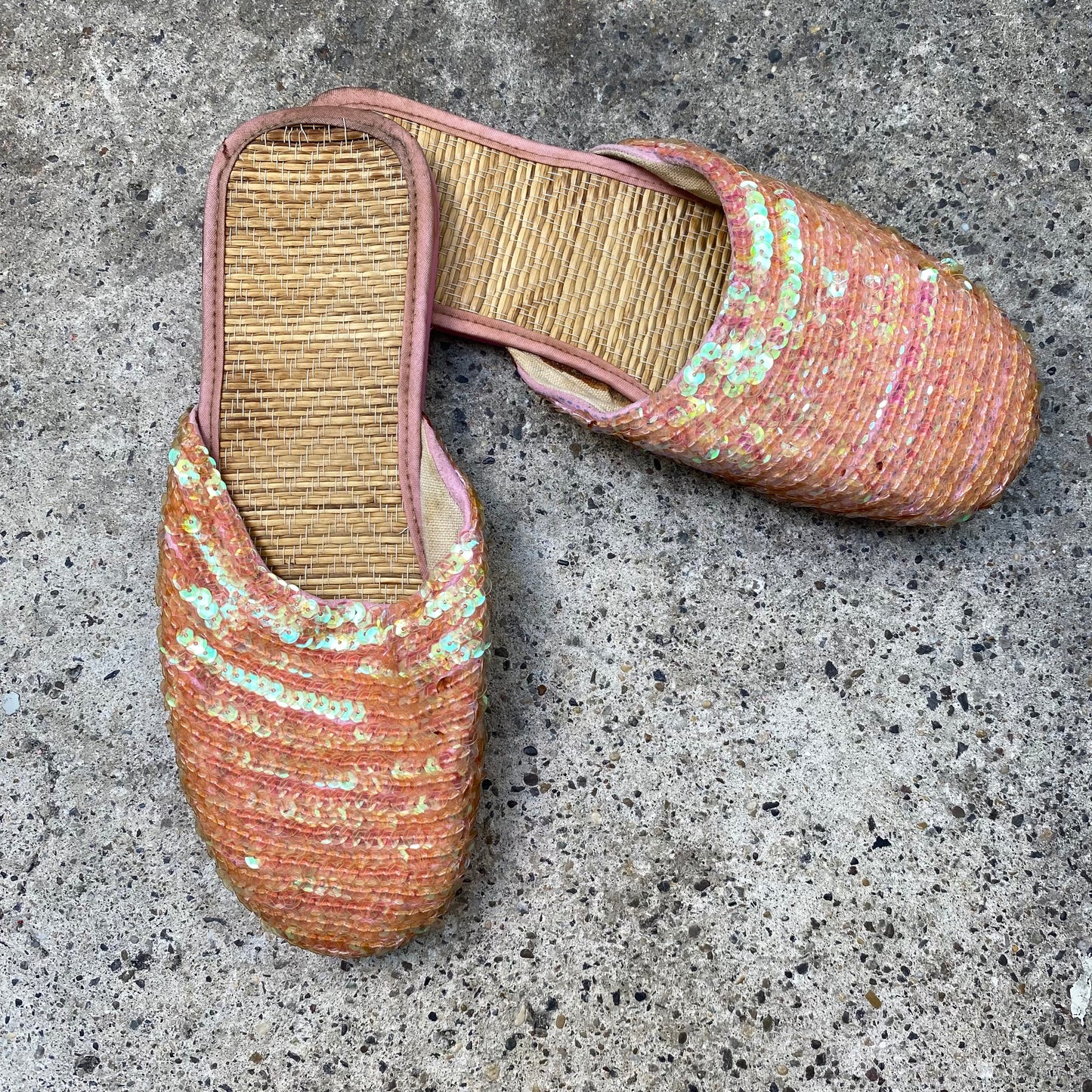 Vintage 2000's Summer Salmon Slip Striped Sequin Sandal (36)