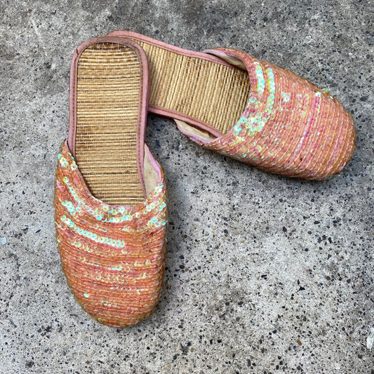 Vintage 2000's Summer Salmon Slip Striped Sequin Sandal (36)