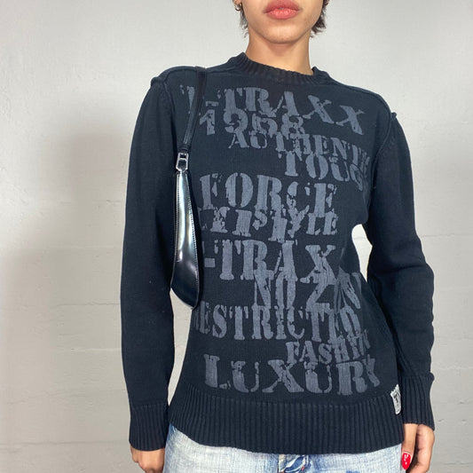 Vintage 90's Techwear Black Pullover with Grey Typography Print (M/L)