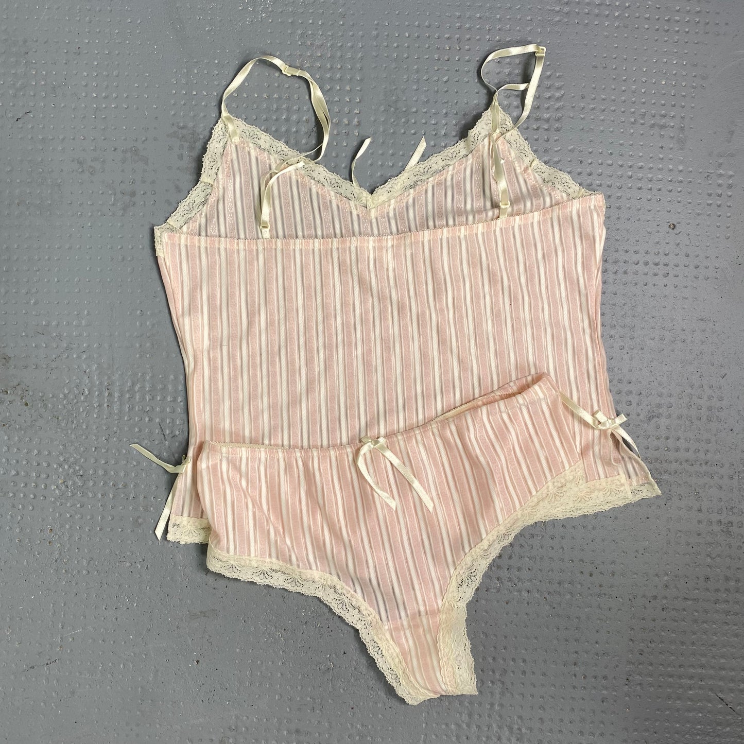 Vintage 2000's Lingerie Soft Girl Light Pink Cami Set with Stripes Print (S)