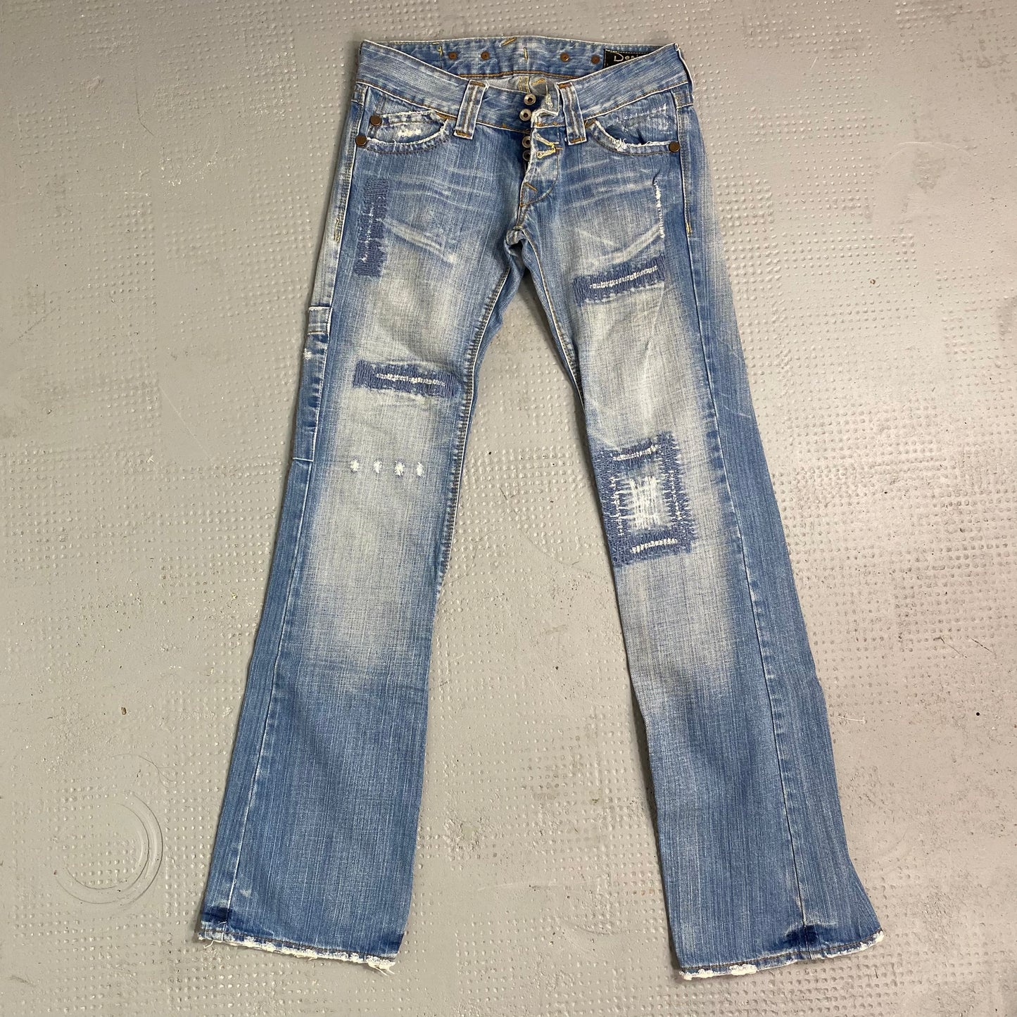 Vintage 2000's Archive Washed Out Denim Straight Leg Pants with Torn Detail (S)