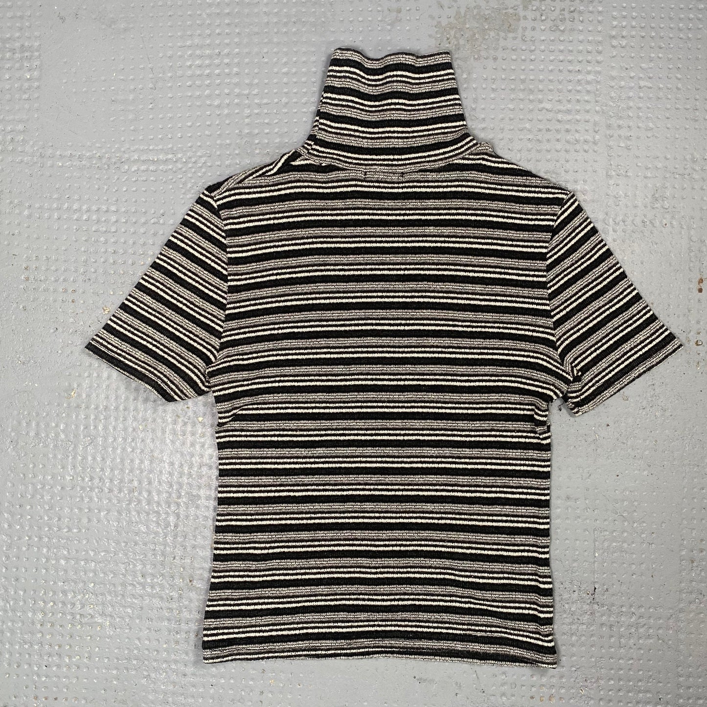 Vintage 90's Rachel Green Grey Highneck Top with Stripes Print (S/M)