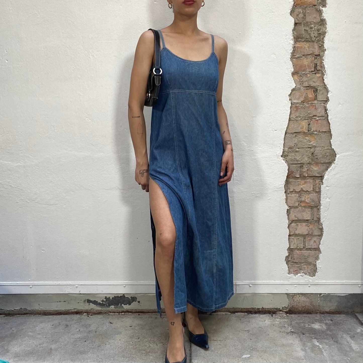 Vintage 90's Summer Denim Maxi Dress (S/M)