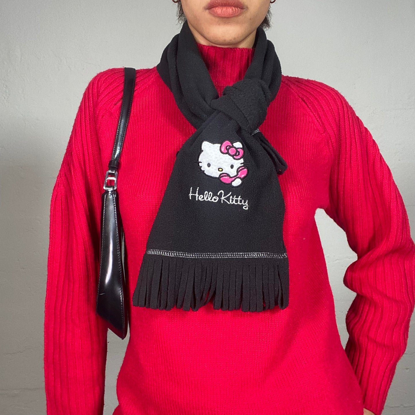 Vintage 2000's Hello Kitty Black Winter Scarf with Character Detail