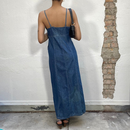 Vintage 90's Summer Denim Maxi Dress (S/M)