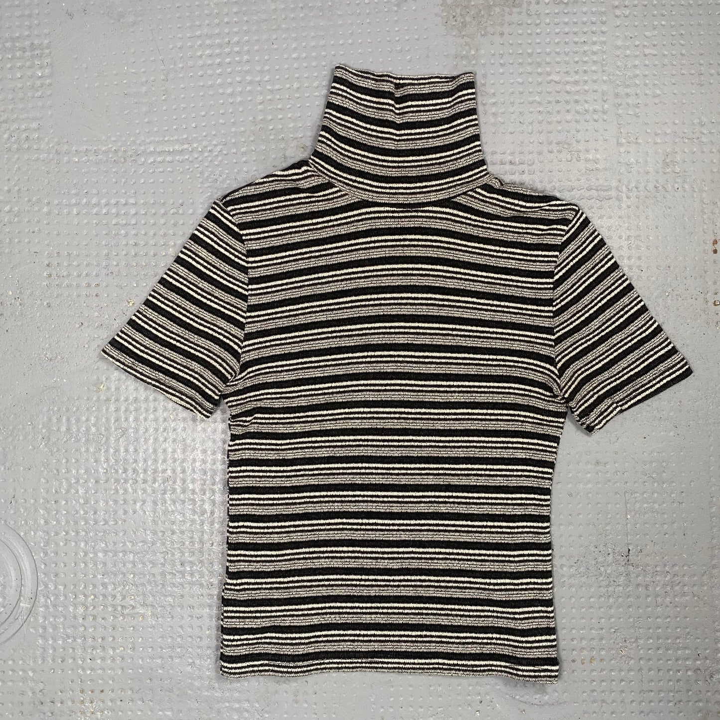 Vintage 90's Rachel Green Grey Highneck Top with Stripes Print (S/M)