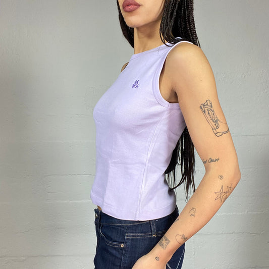 Vintage 2000's Cute Lilac Top with Teddy Bear Embroidery Detail (S)