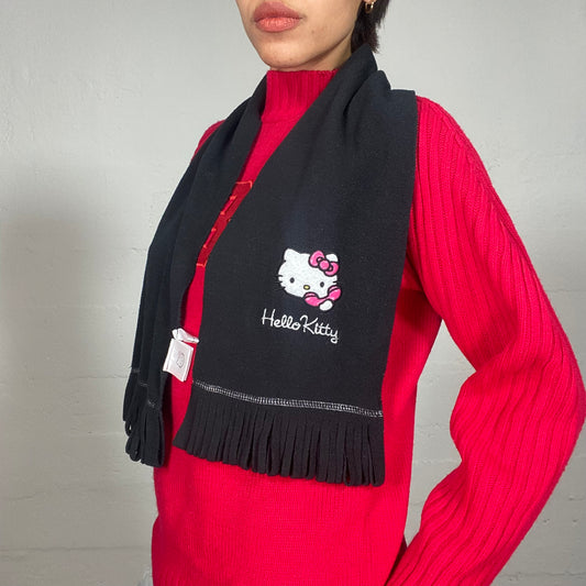Vintage 2000's Hello Kitty Black Winter Scarf with Character Detail